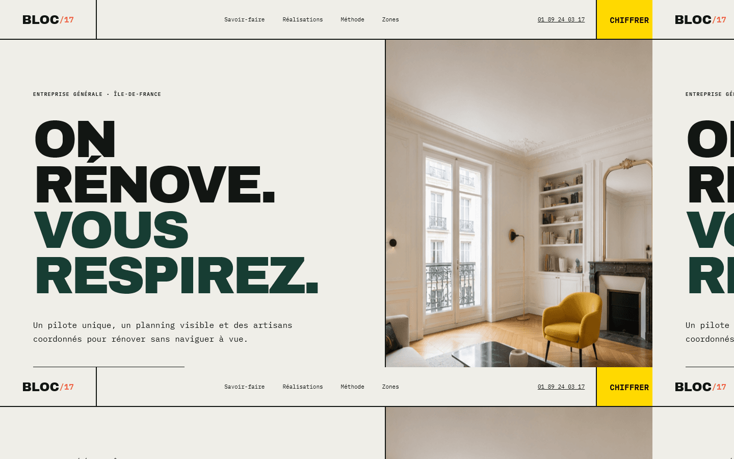 Aperçu du site de l’entreprise de rénovation BLOC 17