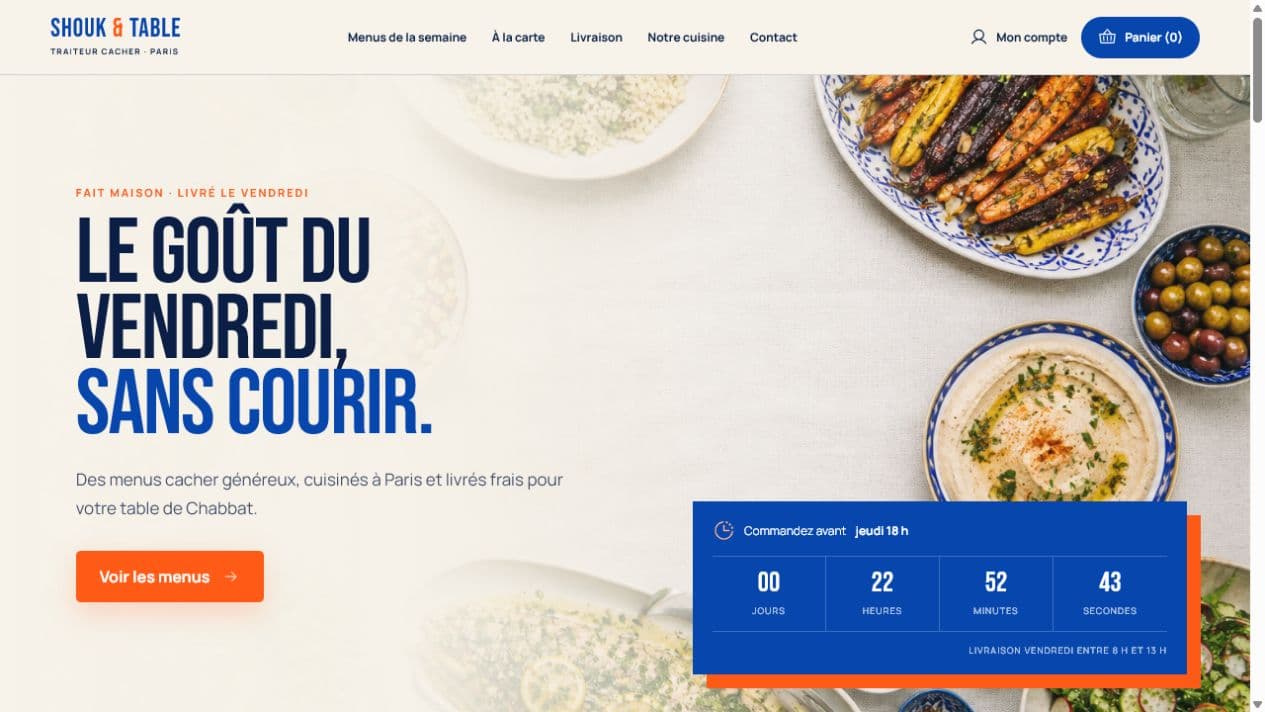 Aperçu du site du traiteur cacher Shouk & Table